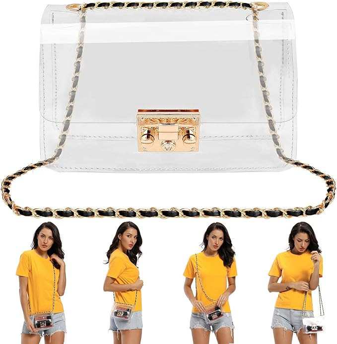 QiuQiuQi Clear Purse, Crossbody Shoulder Handbag Bag Stadium/Concert Venues Approved Clear Bag | Amazon (US)