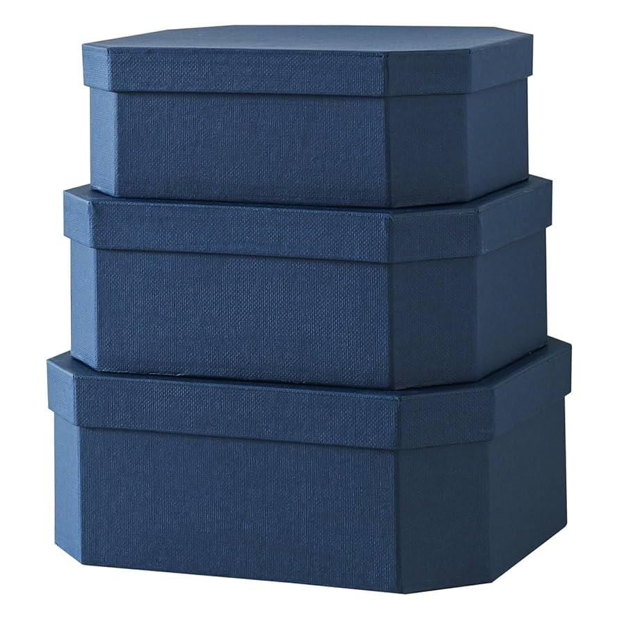 Soul & Lane Octagon Textured Decorative Boxes in Navy Blue, Set of 3 Unique Nesting and Durable C... | Amazon (US)