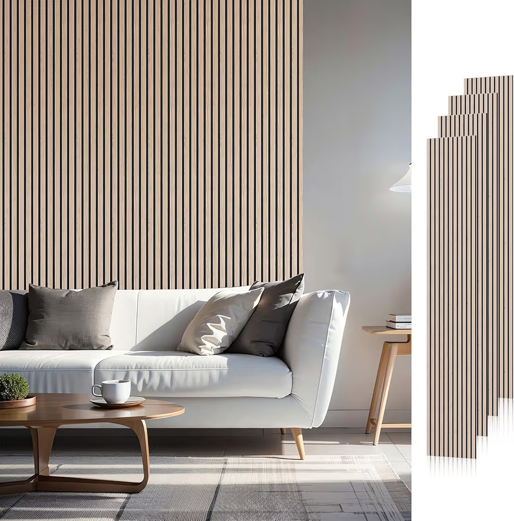 Wood Slat Acoustic Panels, 94.5" x 12.6" Each Soundpoof Wooden Slat Wall Panel - Walnut, 4 Pack | Amazon (US)