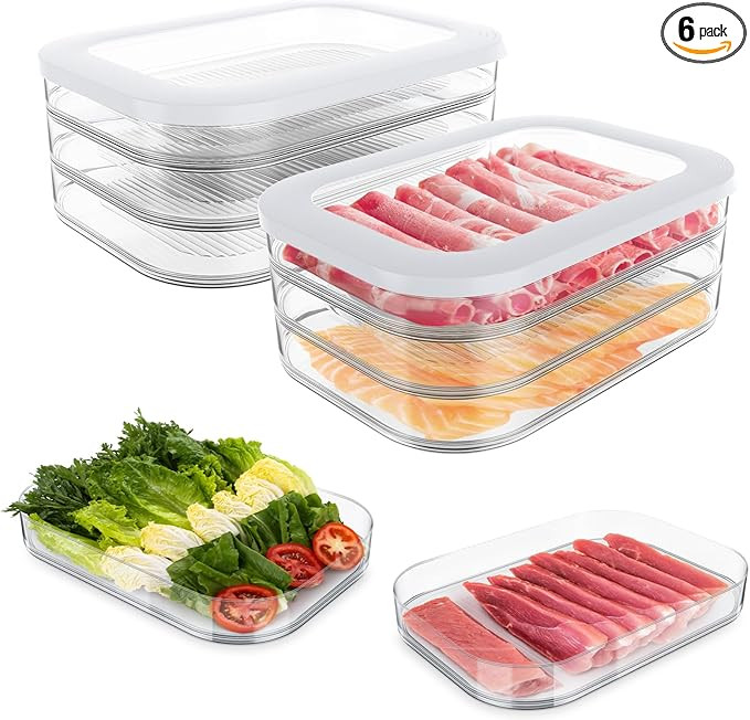 6 Pcs Deli Meat Container for Fridge, Stackable Bacon Lunch Meat Container for Refrigerator, Food... | Amazon (US)