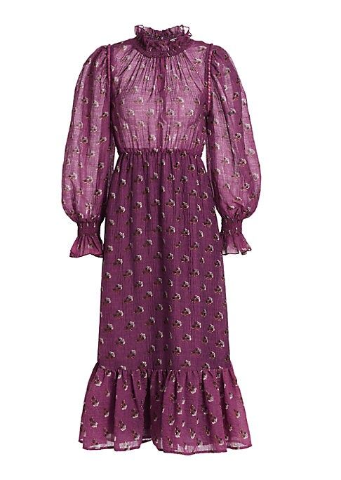 Sea Women's Alexis Puff-Sleeve Floral Wool-Blend Maxi Shirtdress - Purple - Size 4 | Saks Fifth Avenue
