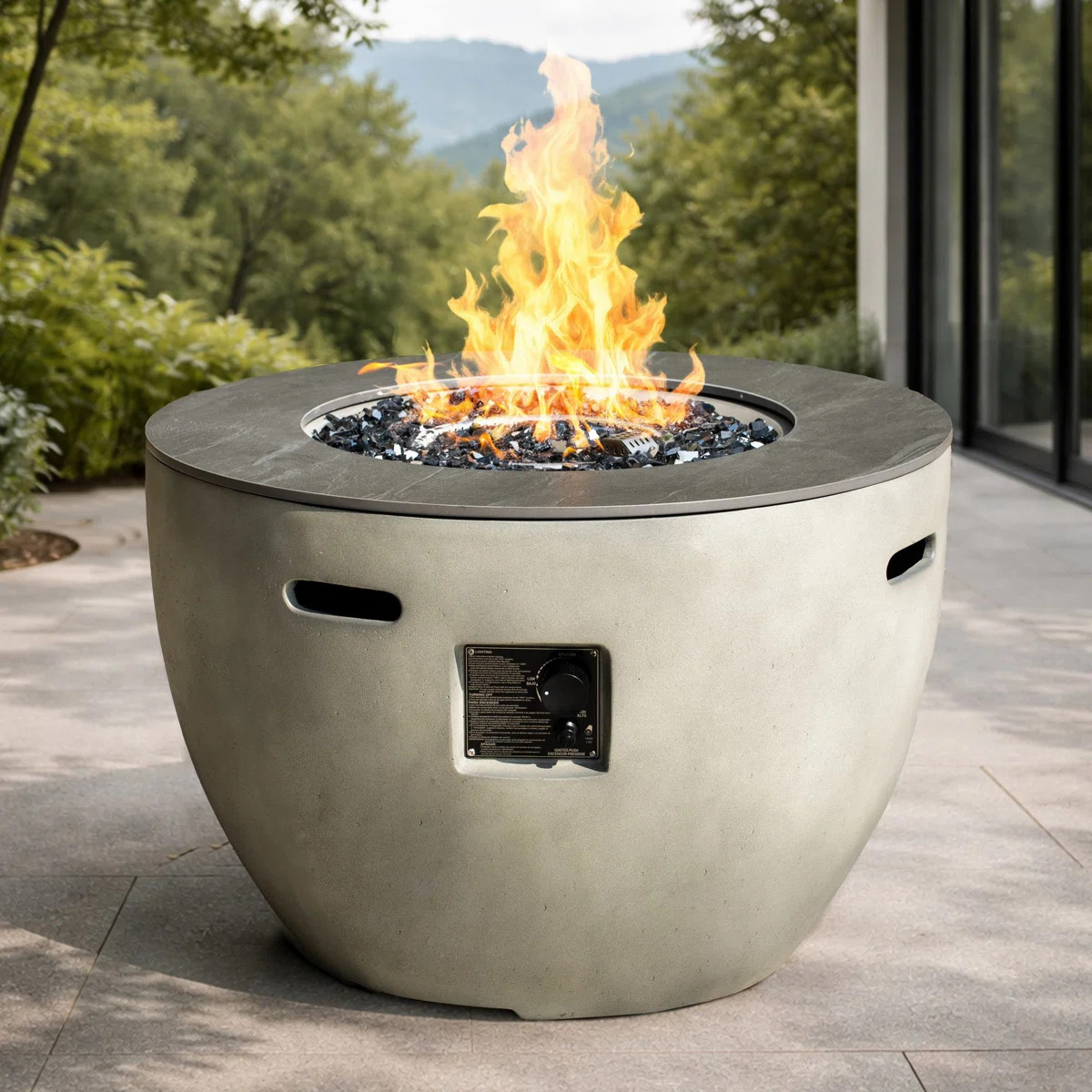Arefe Round 35.43" Concrete Propane Fire Pit Table with Hidden Fuel Tank | Wayfair North America