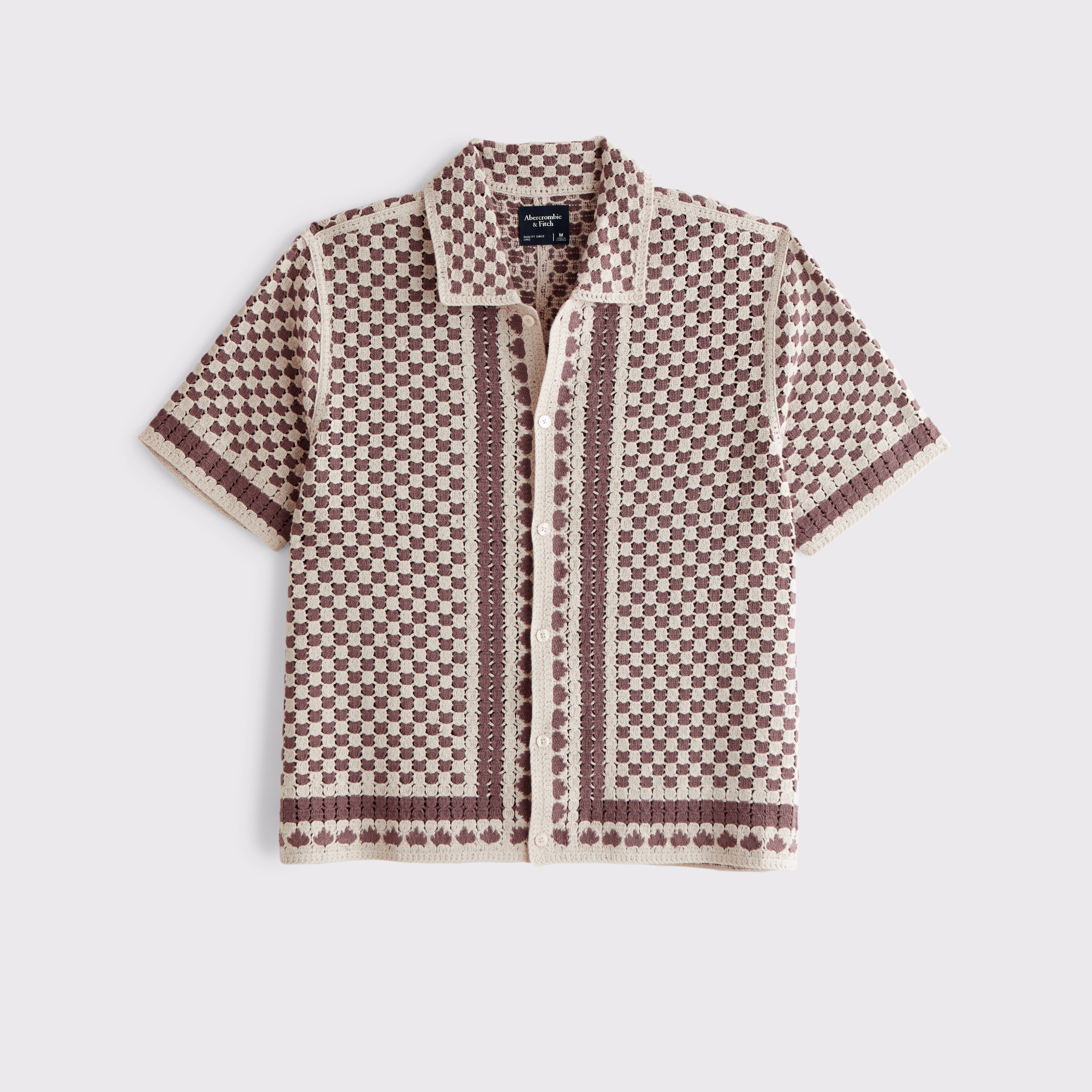 Crochet-Style Border Stripe Button-Through Sweater Polo | Abercrombie & Fitch (US)