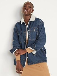 Sherpa-Lined Non-Stretch Jean Utility Shacket for Women | Old Navy (US)