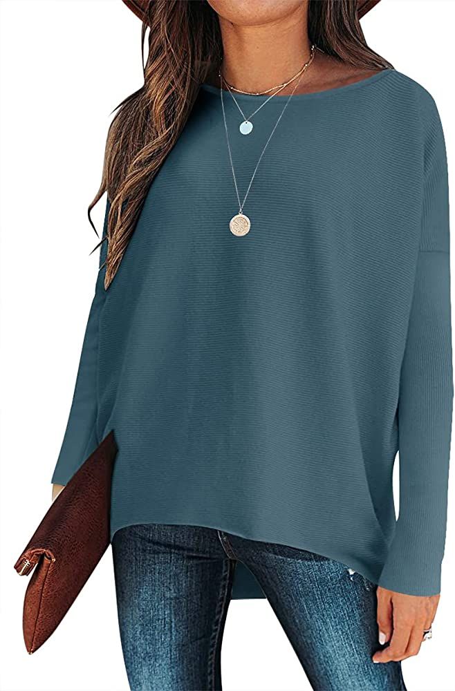 ANRABESS Women's Off Shoulder Long Batwing Sleeve Oversized Pullover High Low Dolman Sweater Knit Lo | Amazon (US)