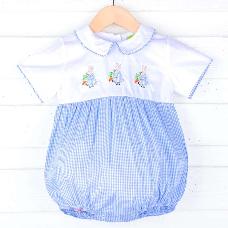 Storybook Rabbit Blue Gingham Collared Bubble | Classic Whimsy