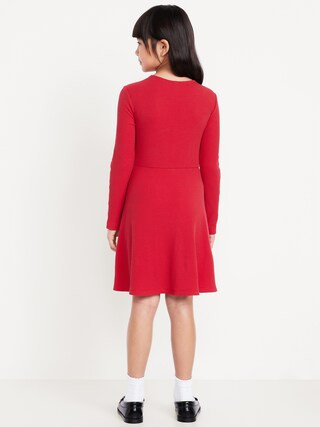 Long-Sleeve Ribbed Fit and Flare Dress for Girls | Old Navy (US)