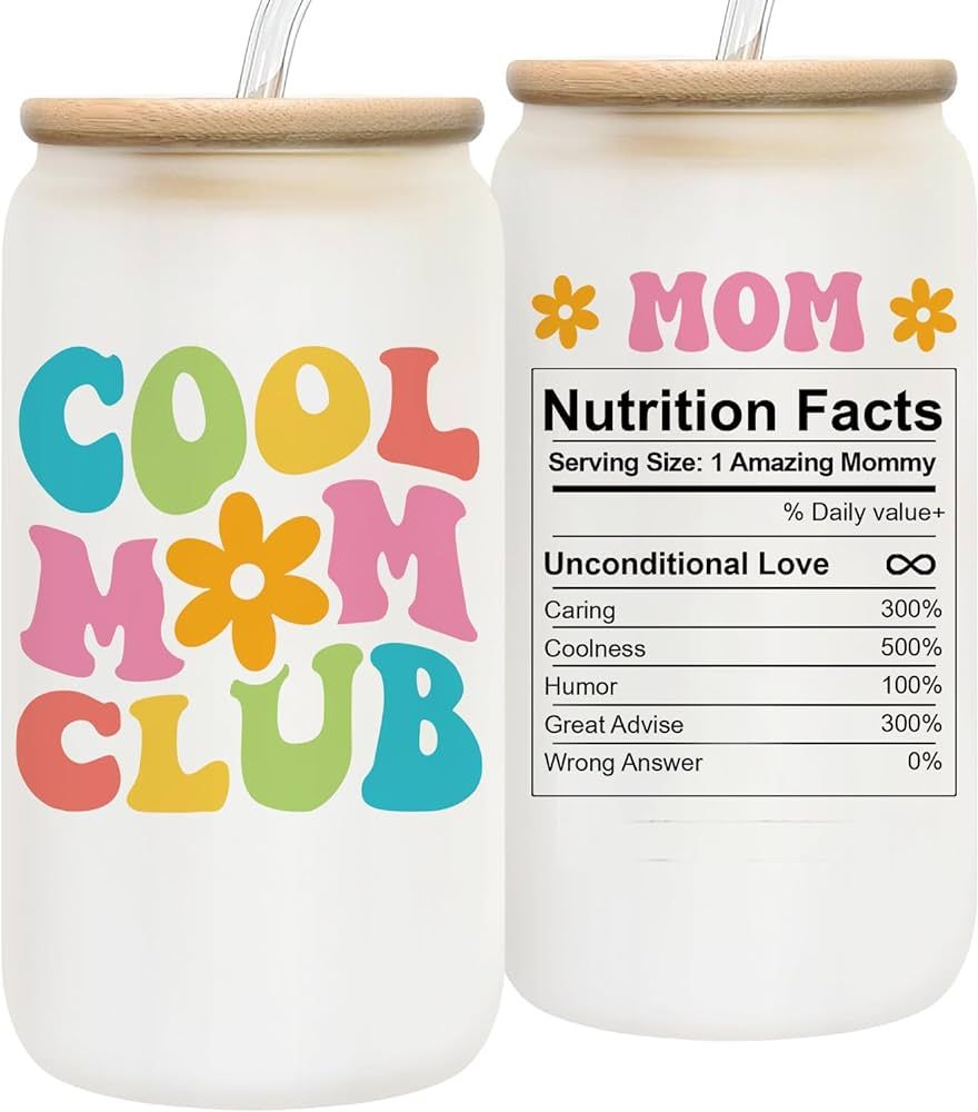 Mothers Day Gifts for Mom - Cool Mom Club 16oz Frosted Glass Cup, Unique Present Birthday Gift fo... | Amazon (US)