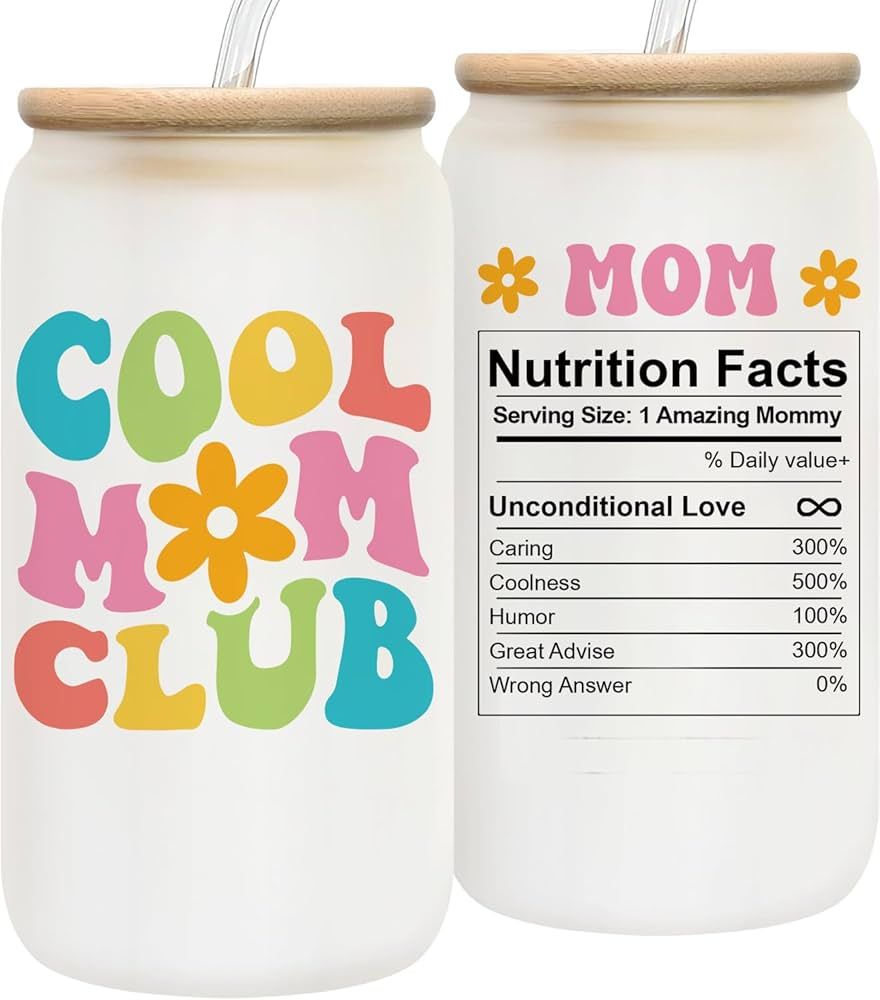 Mothers Day Gifts for Mom - Cool Mom Club 16oz Frosted Glass Cup, Unique Present Birthday Gift fo... | Amazon (US)