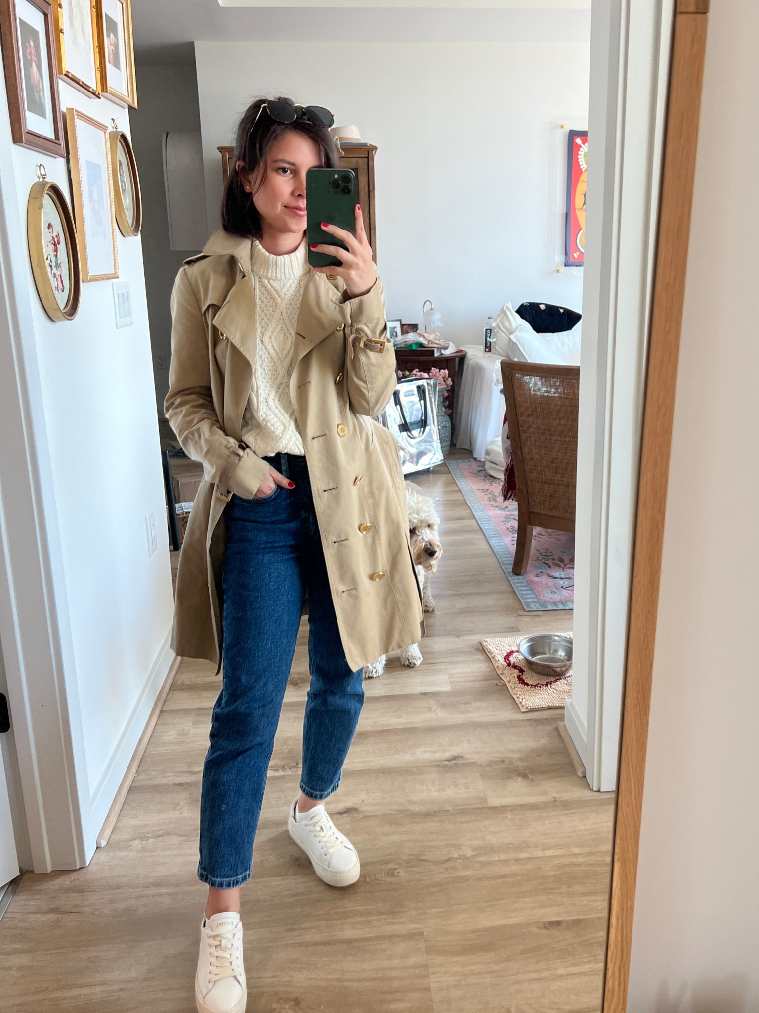 Jeans are short girl jeans (not linkable) Trench coat outfit, over 30, cropped jeans, petite, soludos, white platform sneakers, Amazon sneakers, Amazon shoes, spring sweater, Ralph Lauren, classic style, sleeveless sweater, weekend outfit, brunch outfit, coffee run 

#LTKshoecrush #LTKstyletip #LTKworkwear