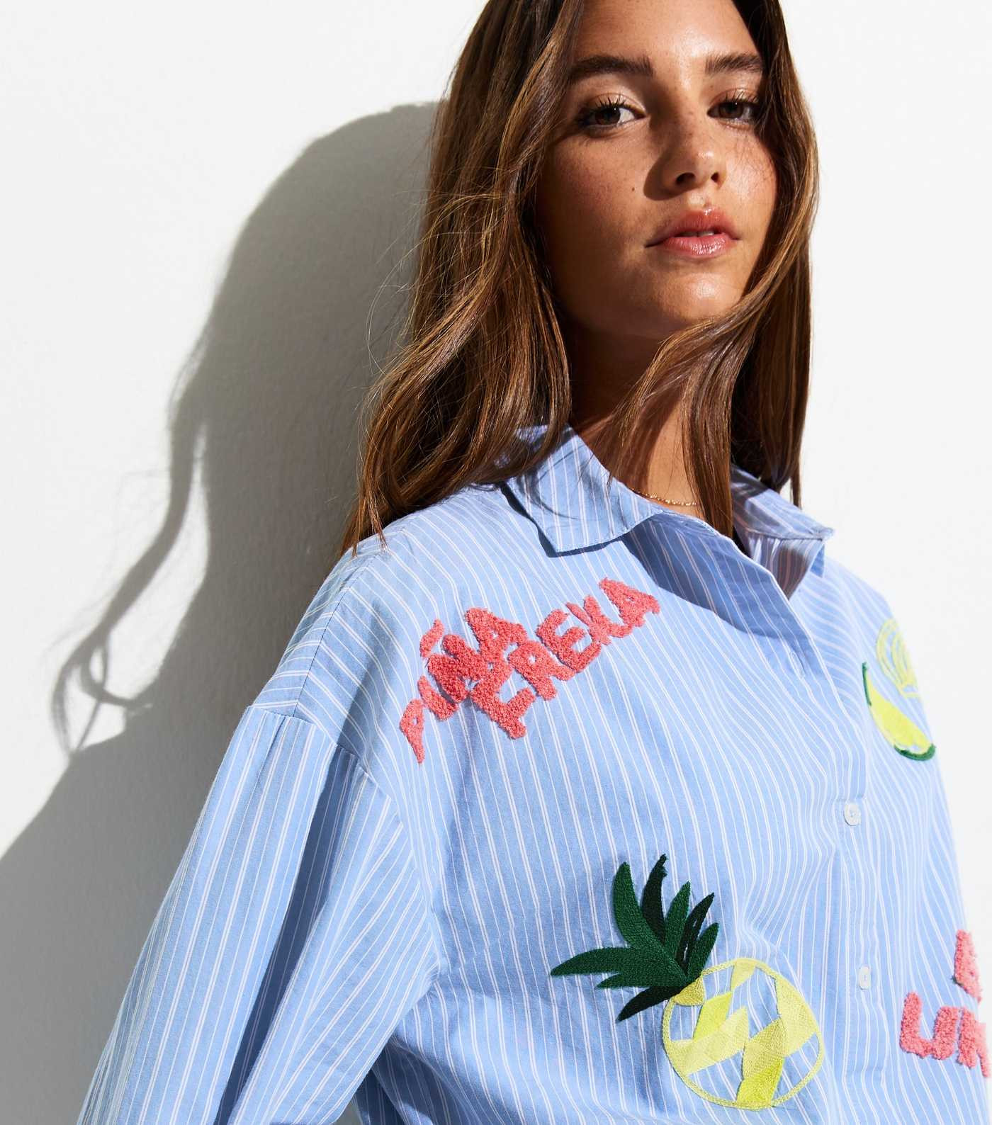 Blue Pina Fresca Stripe Embroidered Shirt | New Look | New Look (UK)