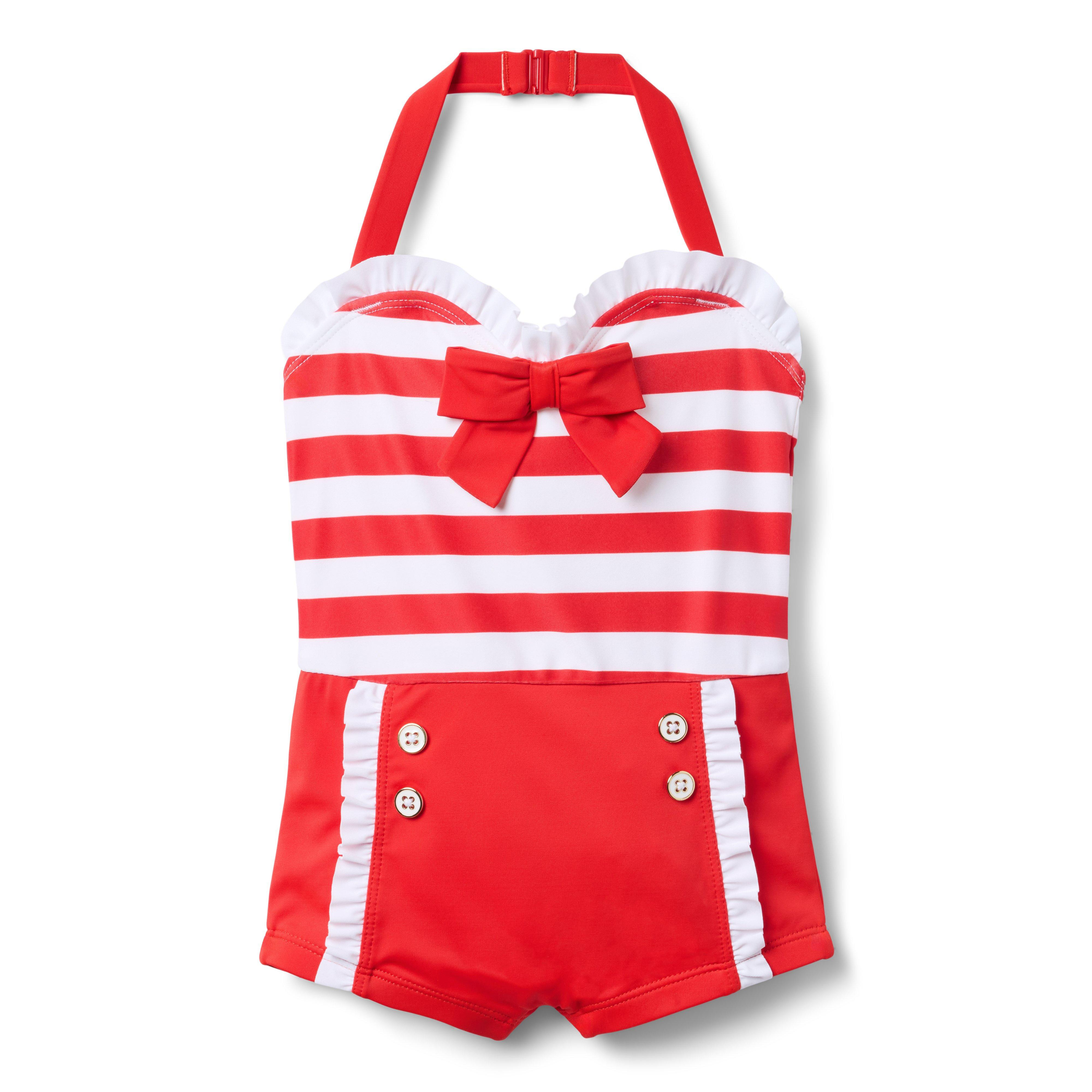 Janie and Jack | Recycled Retro Striped Swimsuit - Red / 7 | Janie and Jack