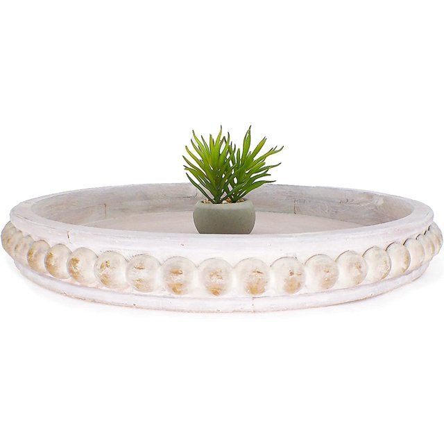 First of a Kind Round Decorative Tray - Unique Vintage Farmhouse Decor White Tray, Wood Beaded De... | Walmart (US)