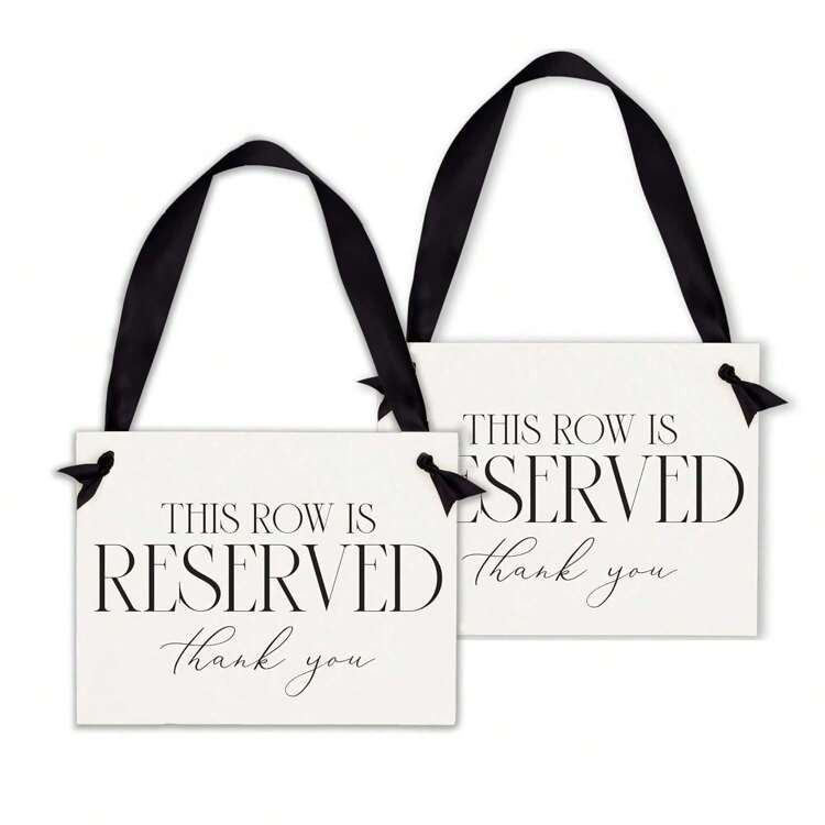 Reserved Row Banners For Wedding Ceremony Or Events - Blank Font On White Linen Cardstock Paper With Black Satin Ribbon Gifts Birthday Graduation Birthday Decorations Party Decorations Bachelorette Summer Beach Back To School School Supplies Room Decor | SHEIN