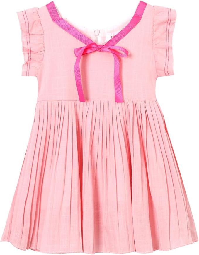 Mud Kingdom Toddler Little Girls Dress Flutter Sleeve Bow tie School Uniform Casual Summer | Amazon (US)