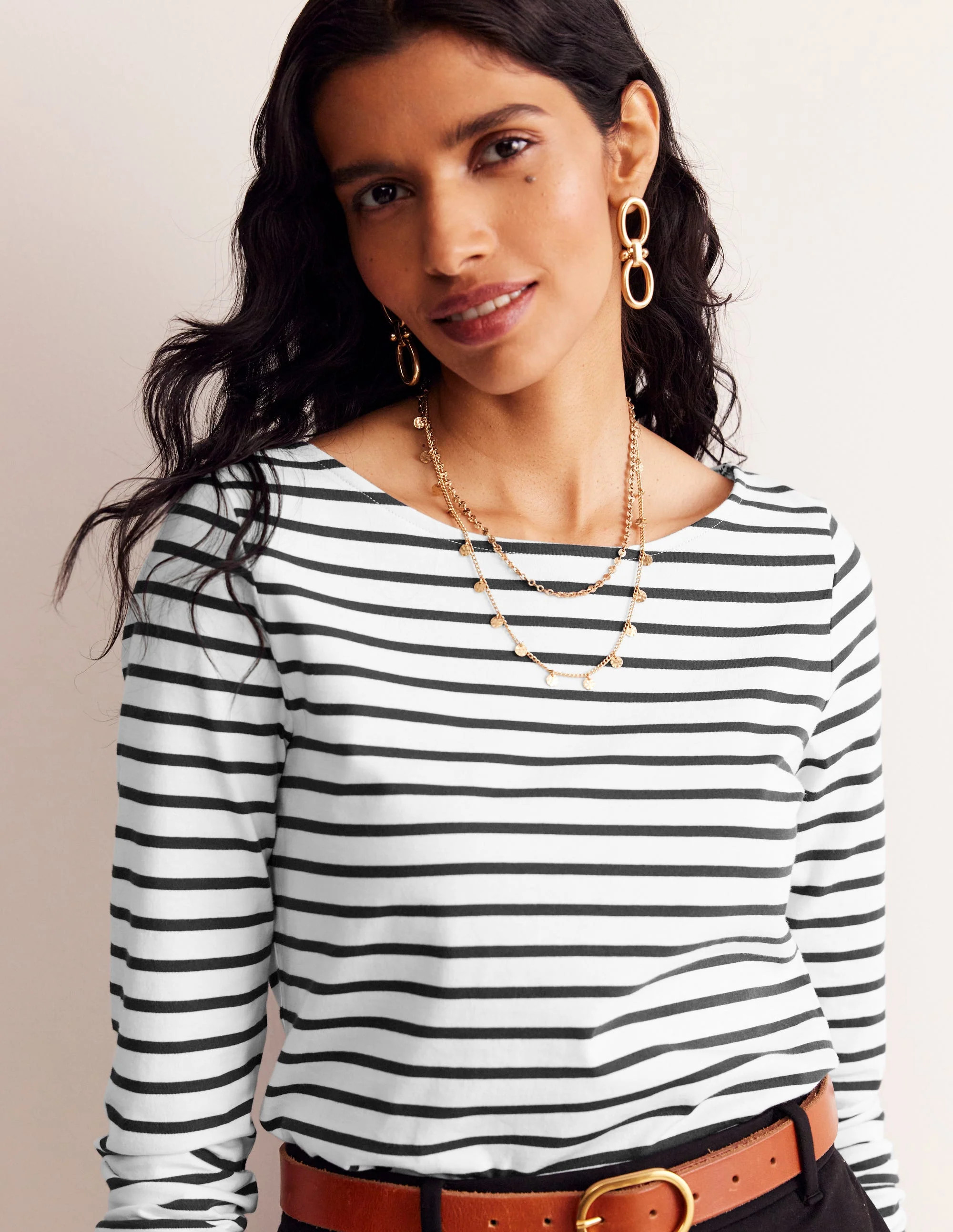 Ella Long Sleeve Breton-Ivory, Black | Boden (US)