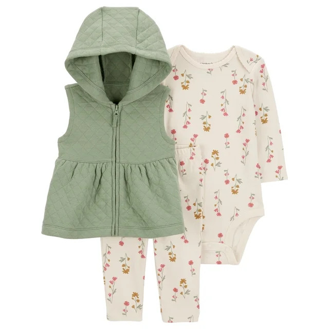 Carter's Child of Mine Baby Girl Vest Outfit Set, 3-Piece, Sizes 0/3-24 Months | Walmart (US)