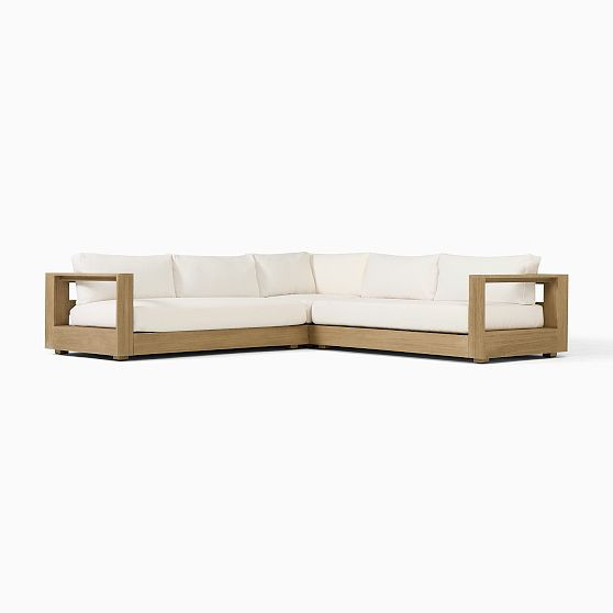 Telluride Outdoor 110in 3 Piece L Shaped Sectional, Reef, Crosshatch Weave, Alabaster | West Elm (US)