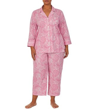 Lauren Ralph Lauren Plus Size Paisley Print Notch Collar 3/4 Sleeve Capri Pajama Set | Dillard's | Dillard's