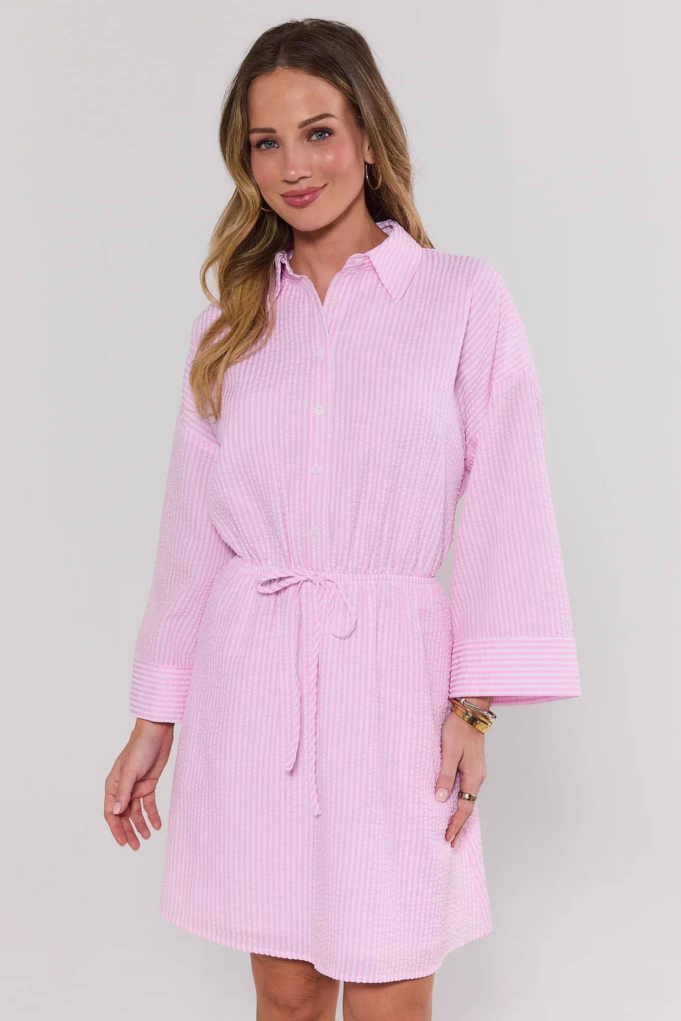Pink Striped Button Up Dress | Avara