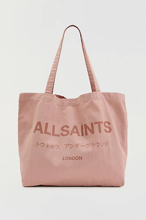 AllSaints Underground Logo Printed Tote Bag in Pink, Women's at Urban Outfitters | Urban Outfitters (US and RoW)