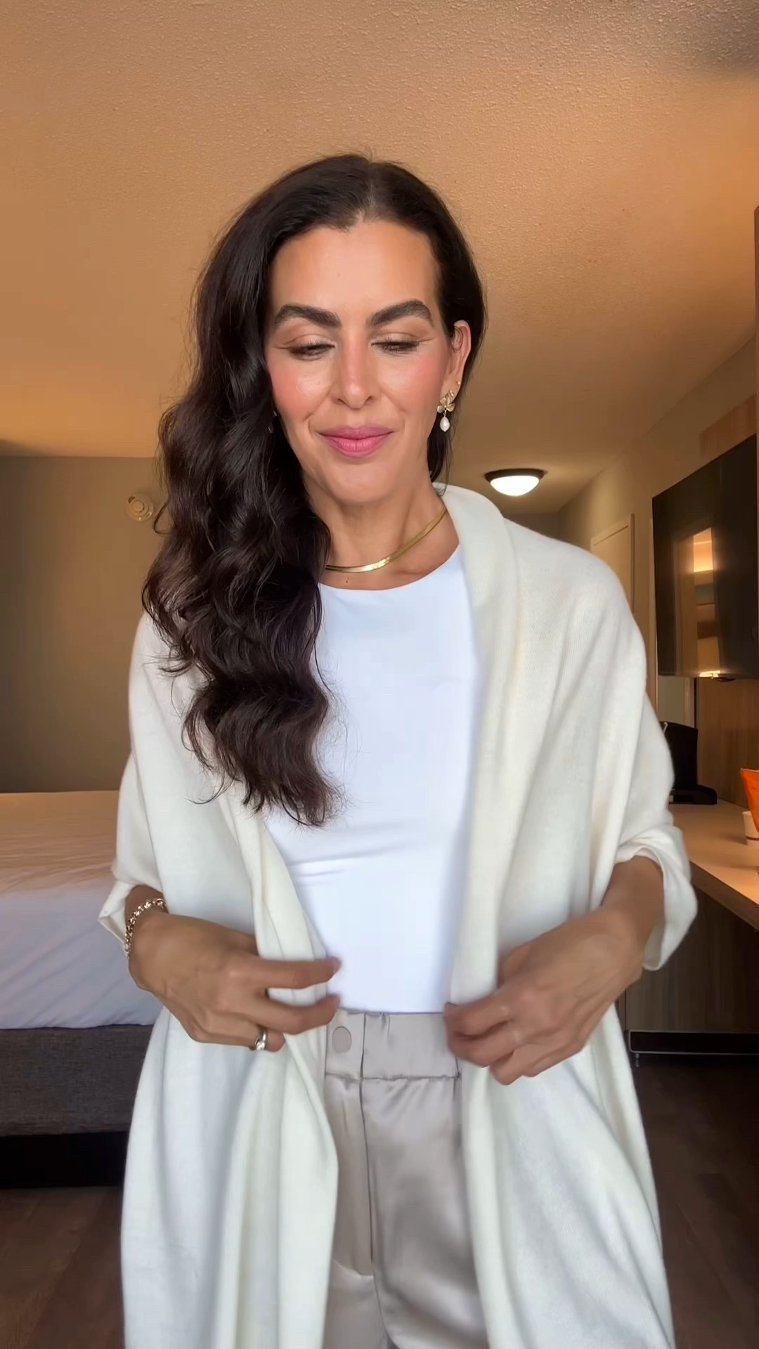 ‼️All sizing & details ⬇️
Size S in pants.
Lipstick is 320 hush hush 
Size as in bodysuit.
Valentino Belt us reversible black/brown
Adding similar cashmere scarf/wraps. #LTKMostLoved 

#LTKSaleAlert #LTKSeasonal #LTKOver40