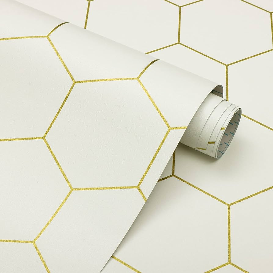 Beige and Gold Wallpaper Geometric Peel and Stick Wallpaper for Kitchen 78.7"x17.3" Gold Wall Pap... | Amazon (US)