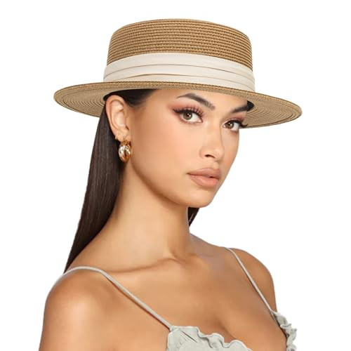 Straw Boater Summer Sun Hat - Wide Brim Fedora Panama Summer Beach Hat for Men Women(Size:Large) | Amazon (US)