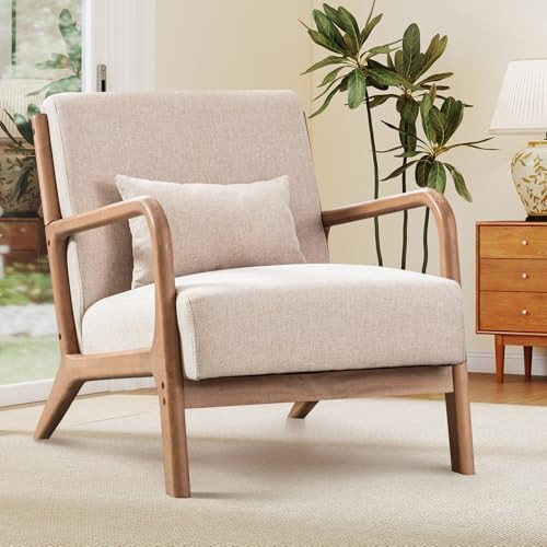 ANJ ANJHOME Mid Century Modern Accent Chair, Comfy Fabric Living Room Chairs with Solid Wood Fram... | Amazon (US)