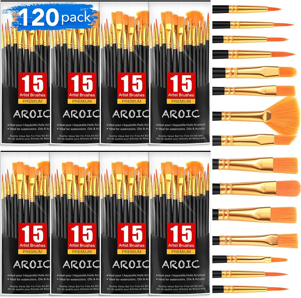 AROIC Acrylic Paint Brush Set,8pack/120pcs Nylon Hair Acrylic Paint Brush,Oil Watercolor Rock Fac... | Amazon (US)