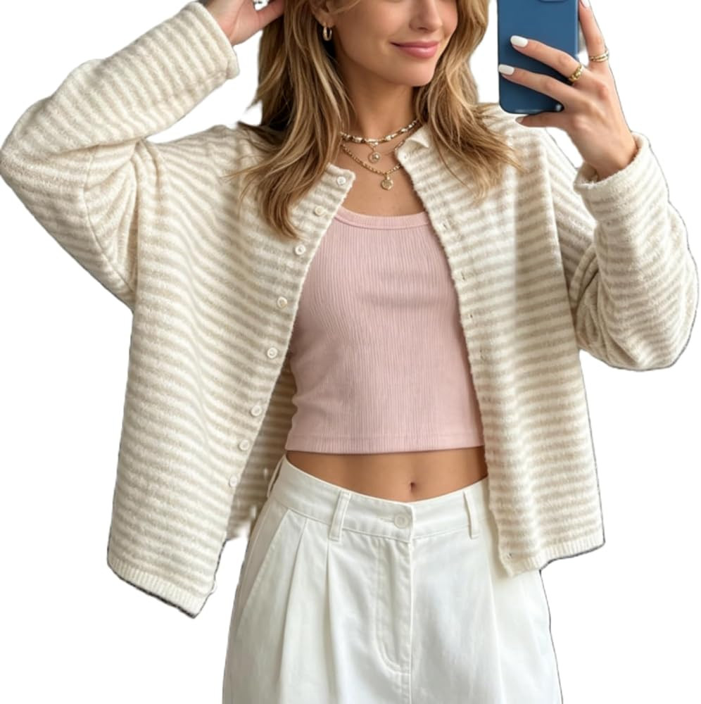 Women Knitted Cardigan Sweaters Long Sleeve Button Down Loose Knitwear Tops Y2k Vintage Jumper Kn... | Amazon (US)