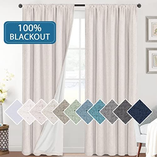 H.VERSAILTEX Linen Look 100% Blackout Curtains 84 Inches Long for Bedroom Full Light Blocking Rod Po | Amazon (US)