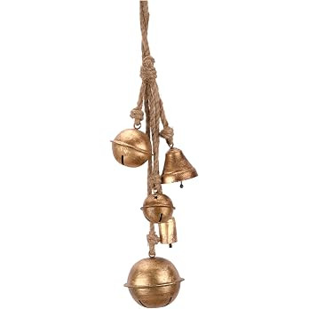 Rustic Jingle Bell Hanging Decor 22\u201d Long- Metal Wind Chime with 5 Mixed Shape Cow Bells on ... | Amazon (US)