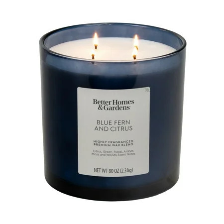 Better Homes & Gardens Blue Fern & Citrus Scented 4-Wick Large Oversized Jar Candle 80oz. | Walmart (US)