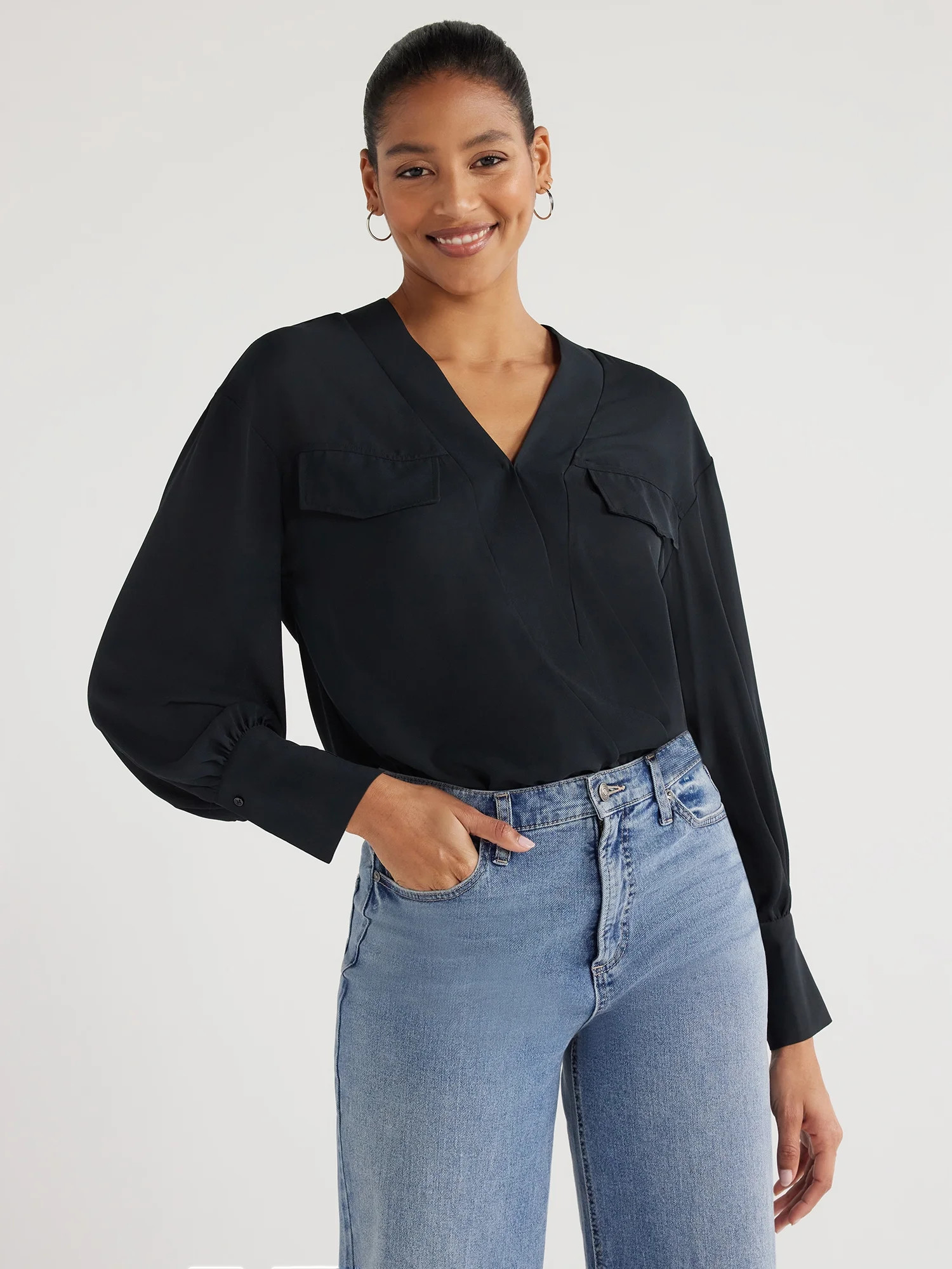 Scoop Women’s Shirt Bodysuit with Long Sleeves, Sizes XS-XXL | Walmart (US)