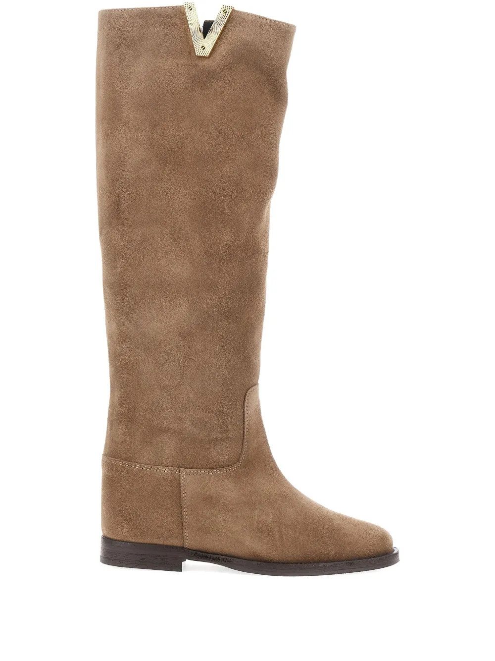 Via Roma 15 V-plaque Suede knee-high Boots | Neutrals | FARFETCH GR | Farfetch Global