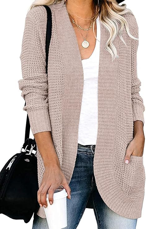 YIBOCK Womens Long Sleeve Open Front Waffle Chunky Knit Cardigan Sweater Outwear | Amazon (US)