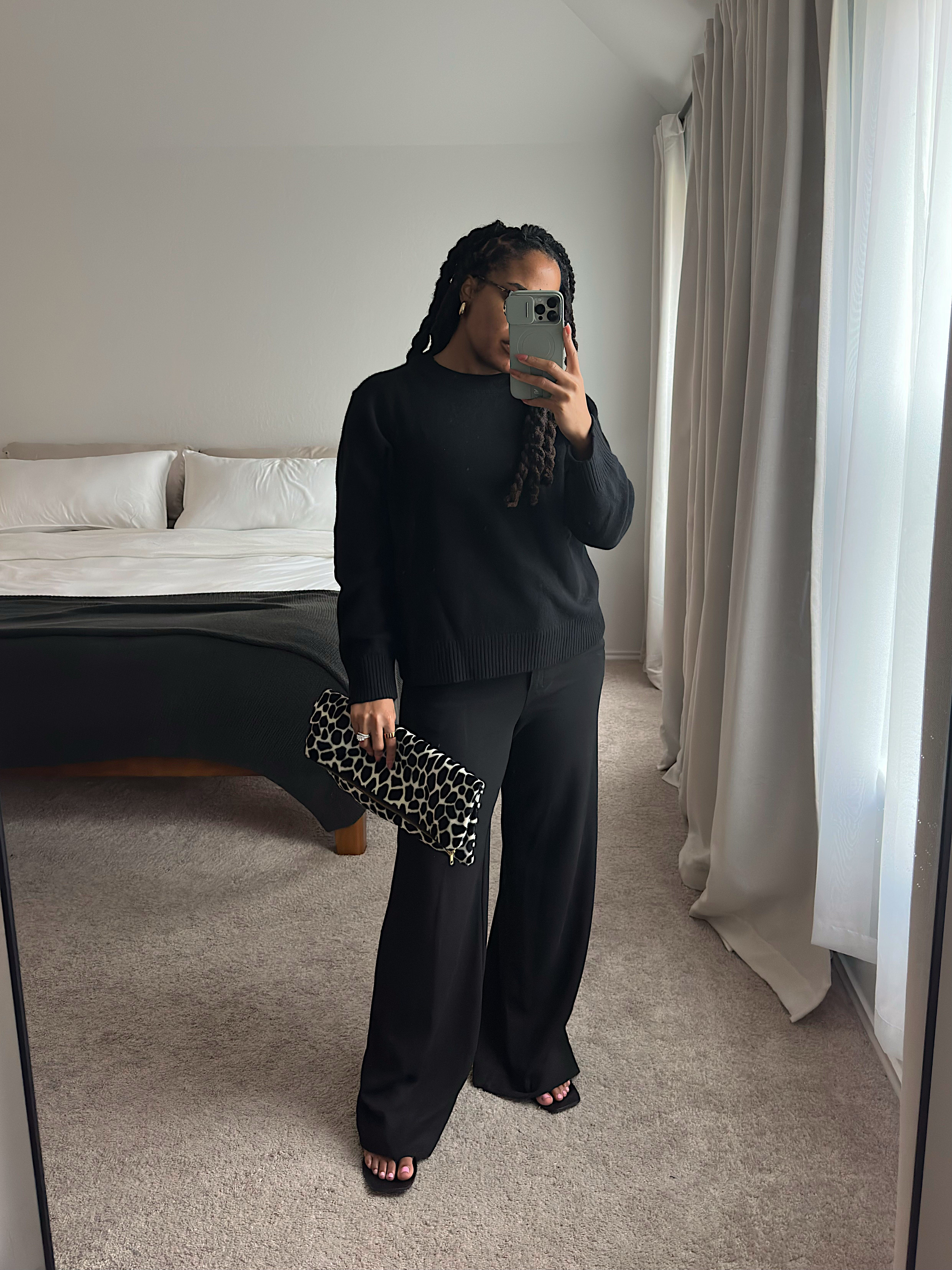 Black Cashmere Sweater + Dress Pants //  spring outfits // spring outfit ideas // spring outfits for cold days // elevated casual outfits // casual classy outfits // spring style inspo // square toe sandals

#LTKootd