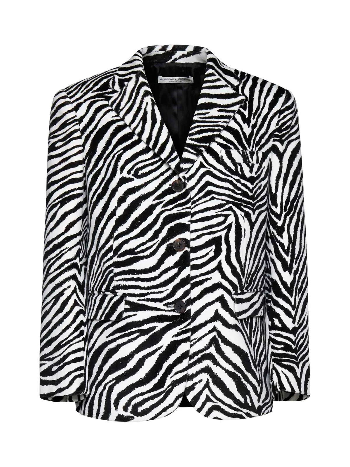 Alessandra Rich Zebra-Printed Single-Breasted Tailored Blazer | Cettire Global