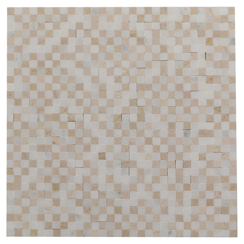 Acequia 0.37" x 0.37" Cream and White Grid Mosaic Wall & Floor Tile | Wayfair North America