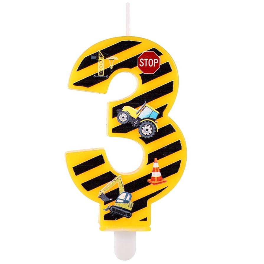 Construction Birthday Candle, Happy Birthday Candles Numbers Construction Cake Topper Yellow and ... | Amazon (US)