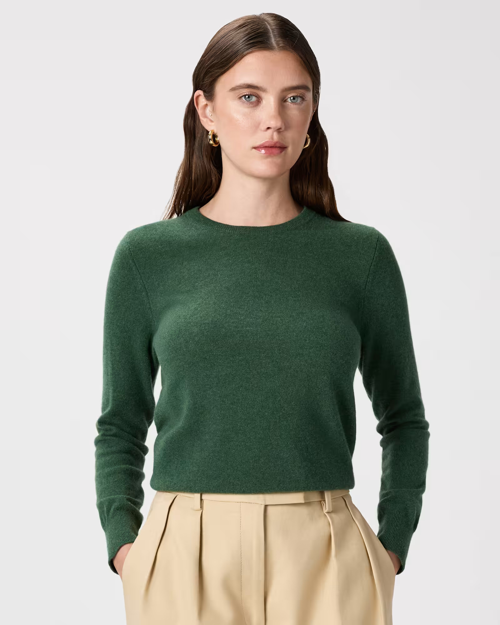 Mongolian Cashmere Crewneck Sweater in Forest Floor Green | Quince