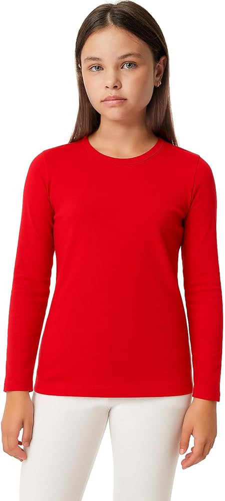 Lilax Girls' Basic Long Sleeve Round Neck Cotton T-Shirt | Amazon (US)