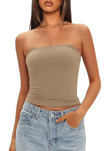 Darong Womens Padded Tube Tops Bulit in Bra Strapless Crop Tops Bandeau Double Lined Basic Going ... | Amazon (US)