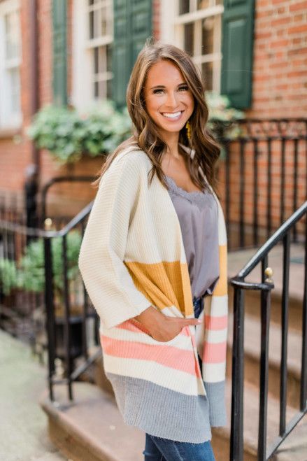 Answer Your Call Cream Striped Cardigan CLEARANCE | The Pink Lily Boutique