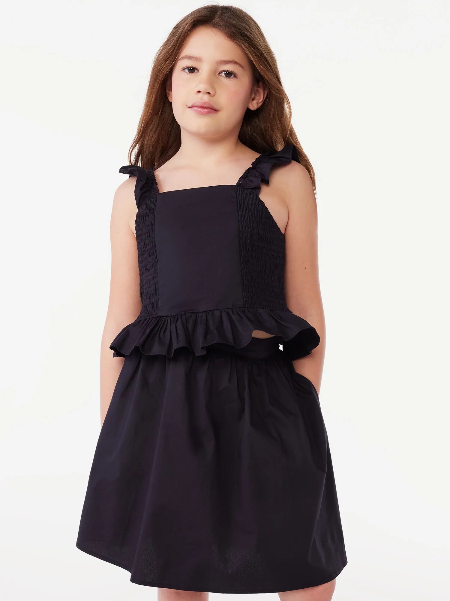 Scoop Girls Flutter Sleeve Top and Pull-On Skirt, 2-Piece Outfit Set, Sizes 4-12 | Walmart (US)