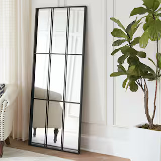 Home Decorators Collection Oversized Black Metal Frame Windowpane Classic Floor Mirror (70 in. H ... | The Home Depot