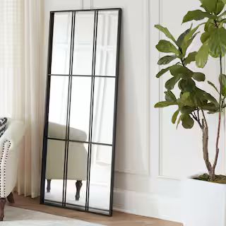 Home Decorators Collection Oversized Black Metal Frame Windowpane Classic Floor Mirror (70 in. H ... | The Home Depot