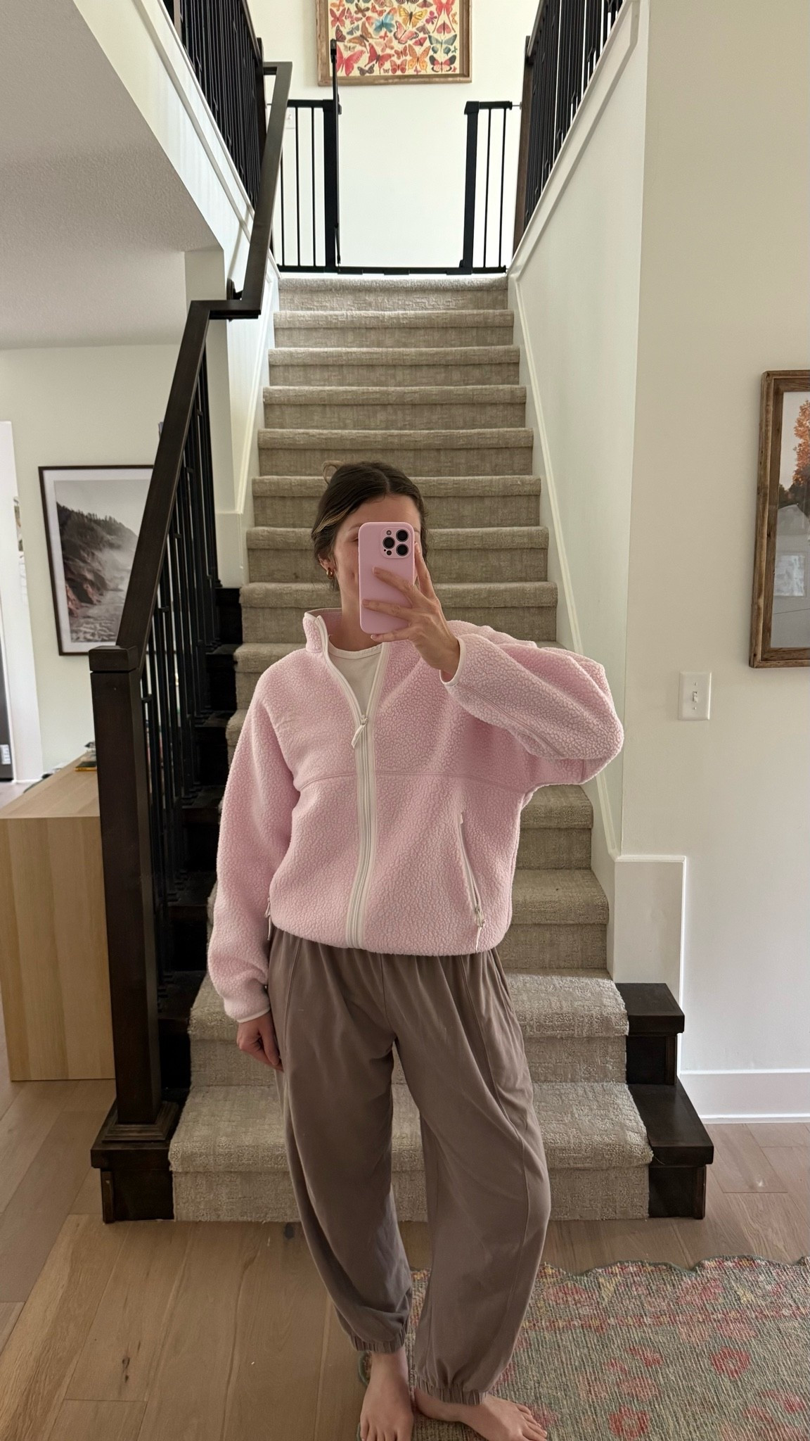 comfy cozy outfit for time at home, love pink and brown together! wearing a small in fleece (I think it’s tts but if you want more oversized size up) and joggers are part of set, small! 

Pre-fall, fall outfit

#LTKootd