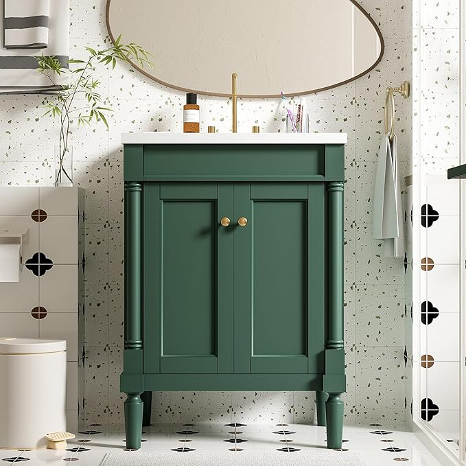 24 Inch Bathroom Vanity with Single Sink Combo Set, Modern Bathroom Storage Cabinet with Double S... | Amazon (US)